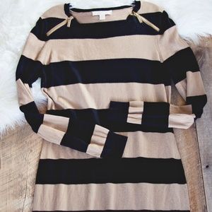 Michael Kors Black & Tan Stripe Sweater Dress L